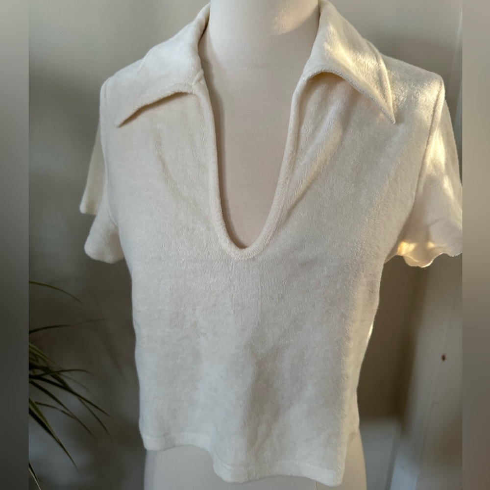 EUC & other stories ivory collar cropped terry cloth short sleeve top Size XS